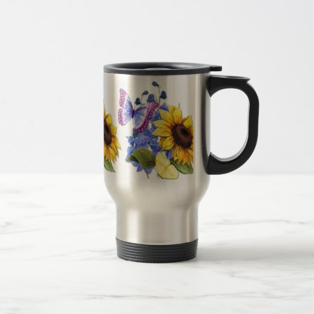 Taza De Viaje Jardín de girasoles de mariposa (Derecha)