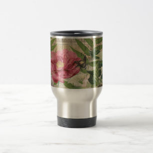 Taza De Viaje Jardín Floral Nido de Pájaro Arte Mariposa Flor
