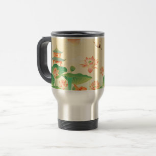 Taza De Viaje Jardín Japonés Estanque de Koi y Nenúfares Arte