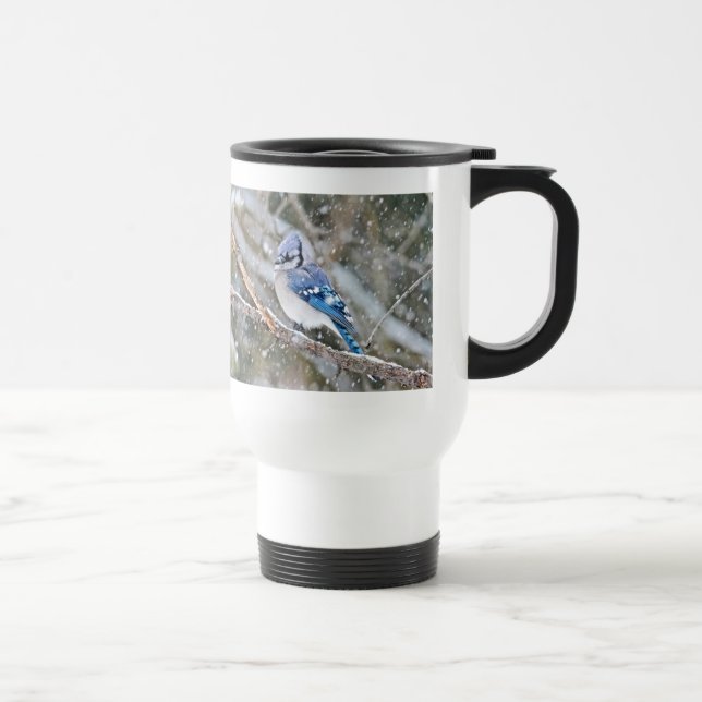 Taza De Viaje Jay azul en una tormenta de nieve (Derecha)