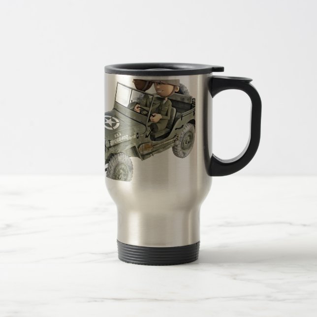Taza De Viaje Jeep con 2 soldados del dibujo animado (Derecha)
