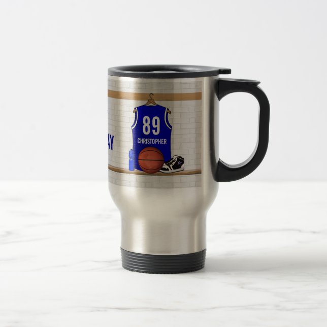 Taza De Viaje Jersey de baloncesto azul personalizado (Derecha)
