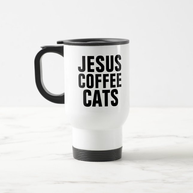 TAZA DE VIAJE JESUS COFFEE CATS, CHRISTIAN COFFEE TRAVEL MUGS (Izquierda)