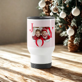 Taza De Viaje JOY | Modern Red & Pink Christmas Photo Gift
