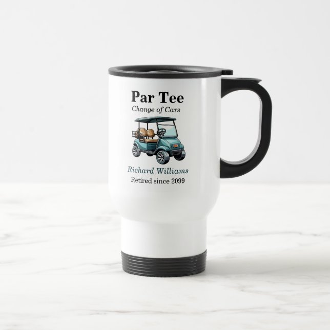Taza De Viaje Jubilación Blue Golf Cart Par Tee Tema (Derecha)