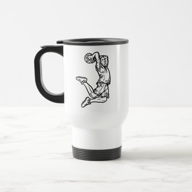 Taza De Viaje Jugador de baloncesto Haciendo Slam Dunk Dark Desi (Izquierda)