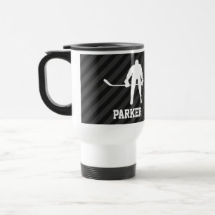 Taza De Viaje Jugador de hockey; franjas grises negras y oscuras