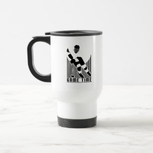 Taza De Viaje Jugador de Hockey Tiempo de Juego Negro Blanco Ais