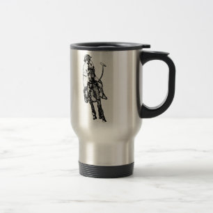 Taza De Viaje Jugador de polo blanco y negro del dibujo lineal