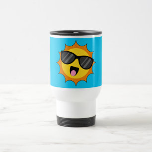 Taza De Viaje Kawaii Happy Sun con gafas de sol