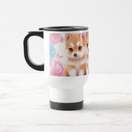 Taza De Viaje Kawaii Husky Cachorros: Café Pastel Pals