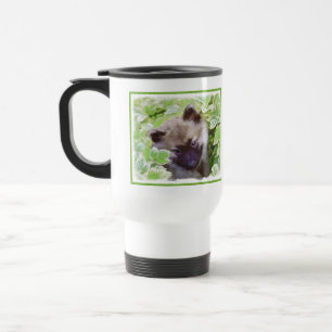 Taza De Viaje Keeshond Puppy en el jardín pintando arte original