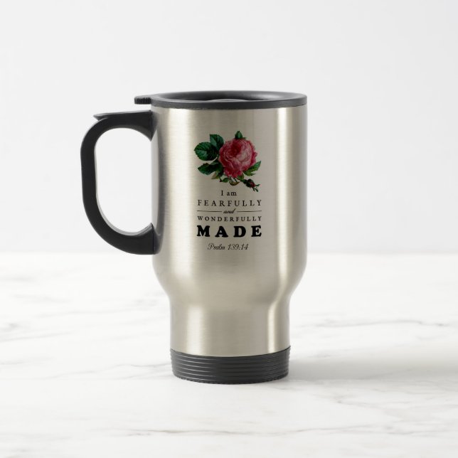Taza De Viaje La Biblia Verse con miedo y maravillosamente hecha (Izquierda)