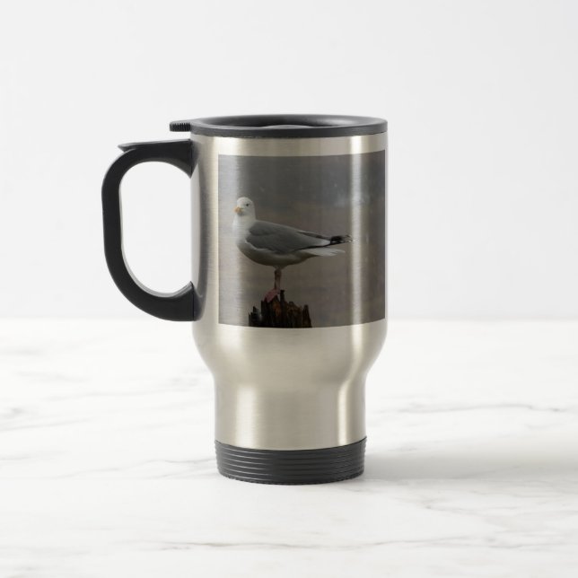 Taza De Viaje La gaviota en el poste mientras nevaba (Izquierda)