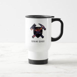 Taza De Viaje "La geología es genial" logotipo de martillo con f