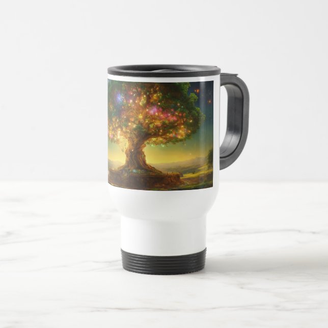 Taza De Viaje La imagen muestra un árbol vibrante y mágico, bril (Anverso derecho)