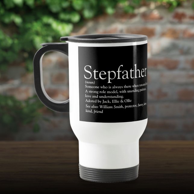 Taza De Viaje La mejor definición del padrastro del mundo: negro (World's Best Stepfather Stepdad Definition Black Travel Mug)