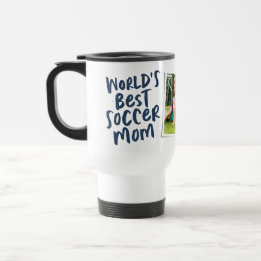 Taza De Viaje La mejor mamá de fútbol del mundo foto trendy azul