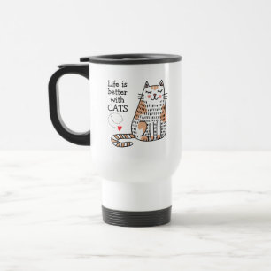 Taza De Viaje La vida es mejor con gatos Doodle
