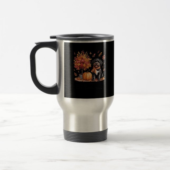 Taza De Viaje Labradoodle negro es la calabaza otoñal (Izquierda)