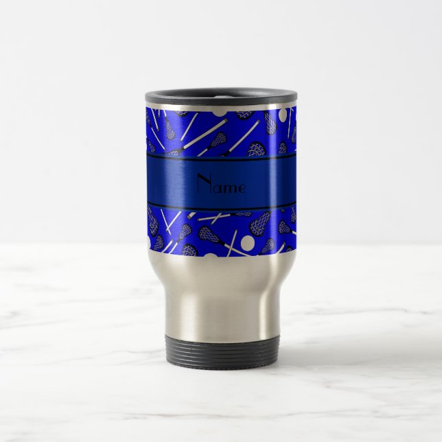 Taza De Viaje Lacrosse azul conocido personalizado (Centro)