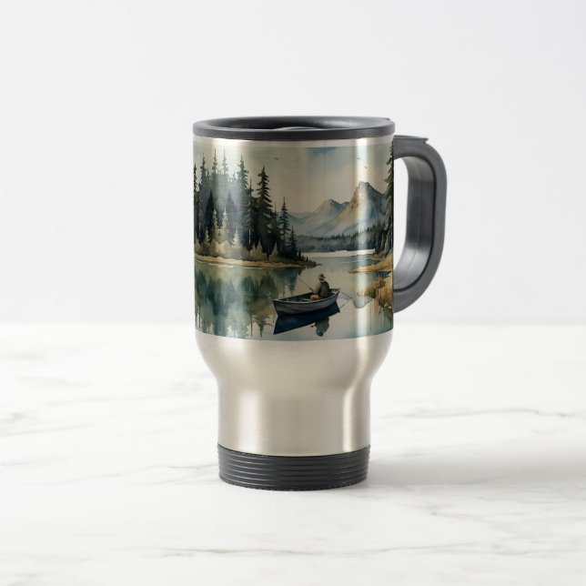Taza De Viaje Lago acuático de pesca silvestre en barco (Anverso derecho)