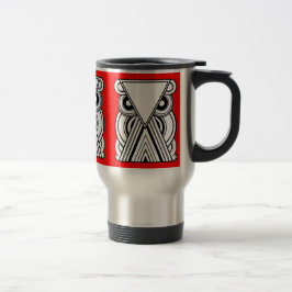 Taza De Viaje Lechuza abstracta decorativa (negra, blanca y roja