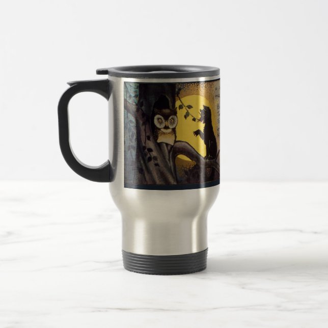 Taza De Viaje Lechuza de advertencia para gato Halloween Café Mu (Izquierda)