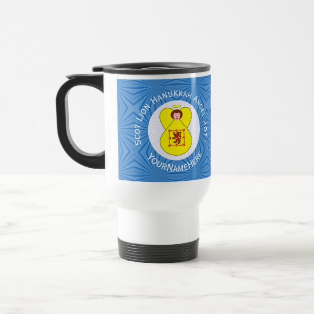 Taza De Viaje León escocés Rampant Angel Hanukkah Bandera person (Izquierda)