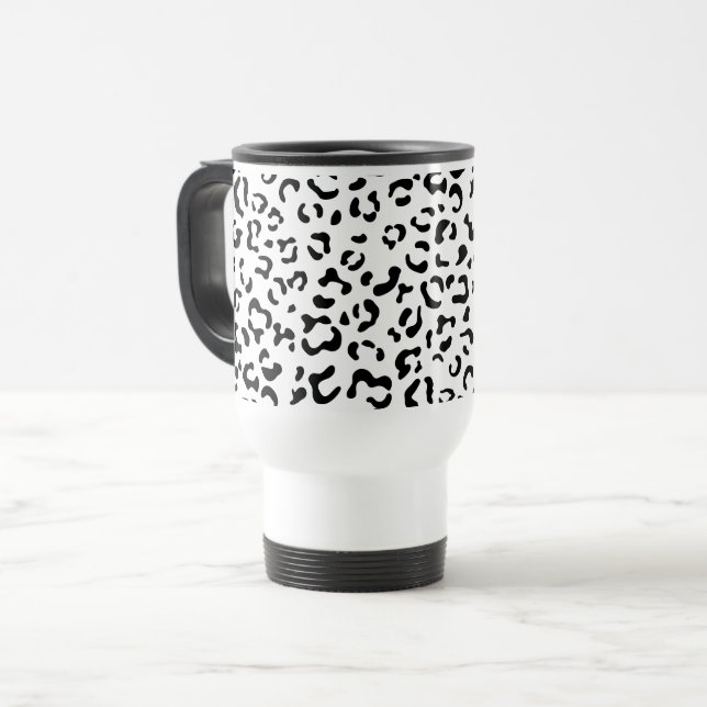 Taza De Viaje Leopard Print, Leopard Spots, Negro Y Blanco (Anverso izquierdo)