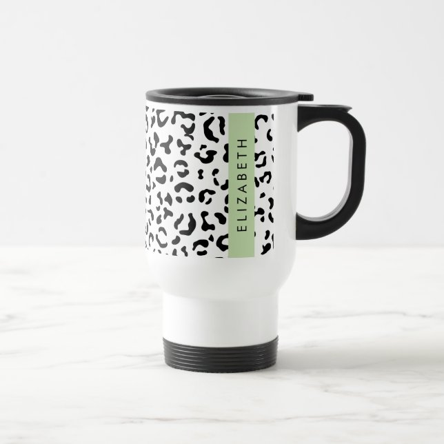Taza De Viaje Leopard Print, Spots, Black And White, Tu Nombre (Derecha)