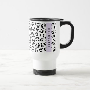 Taza De Viaje Leopard Print, Spots, Black And White, Tu Nombre