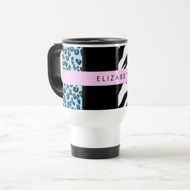 Taza De Viaje Leopard Print, Zebra Print, Blue, Your Name (Anverso izquierdo)