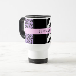 Taza De Viaje Leopard Print, Zebra Print, Purple, Tu Nombre
