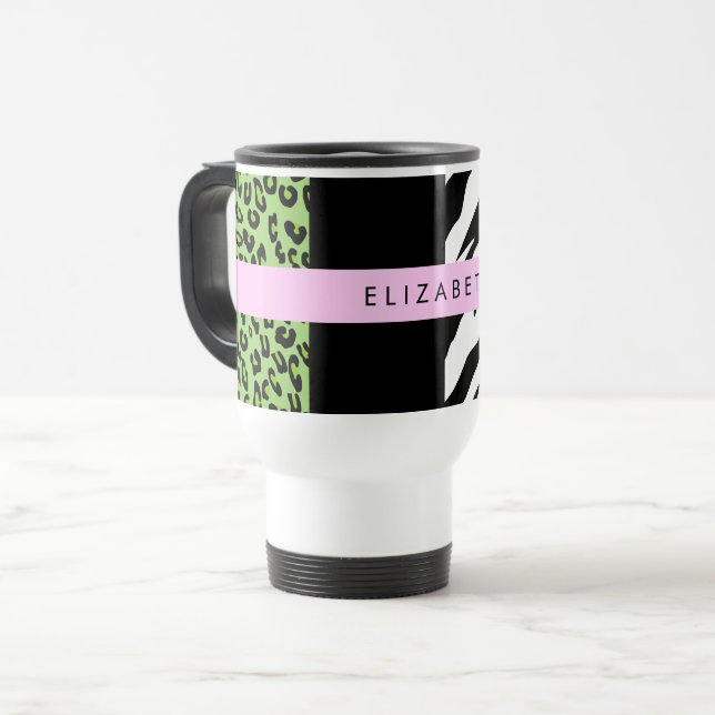 Taza De Viaje Leopardo Print, Zebra Print, Green, Your Name (Anverso izquierdo)
