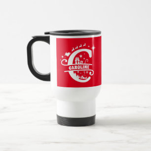 Taza De Viaje Letra C Navidades Monograma Nombre inicial rojo