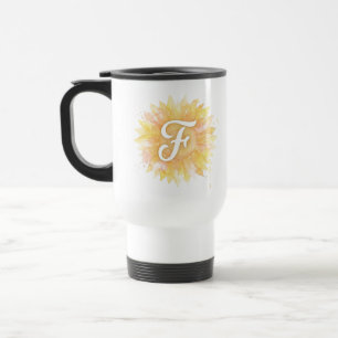 Taza De Viaje Letra F Girasol Nombre de pila Monograma Inicial 