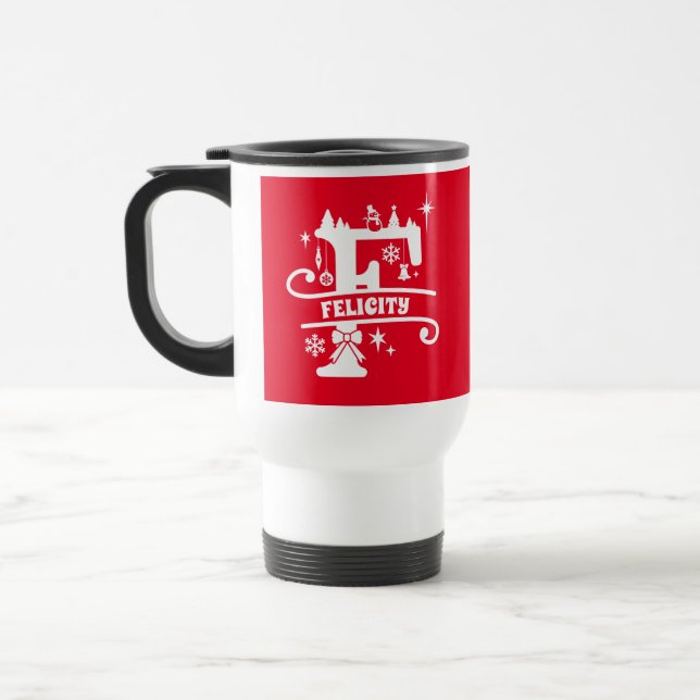 Taza De Viaje Letra F Navidades Monograma Nombre inicial rojo (Izquierda)