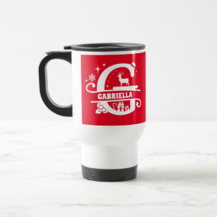 Taza De Viaje Letra G Navidades Monograma Nombre inicial rojo