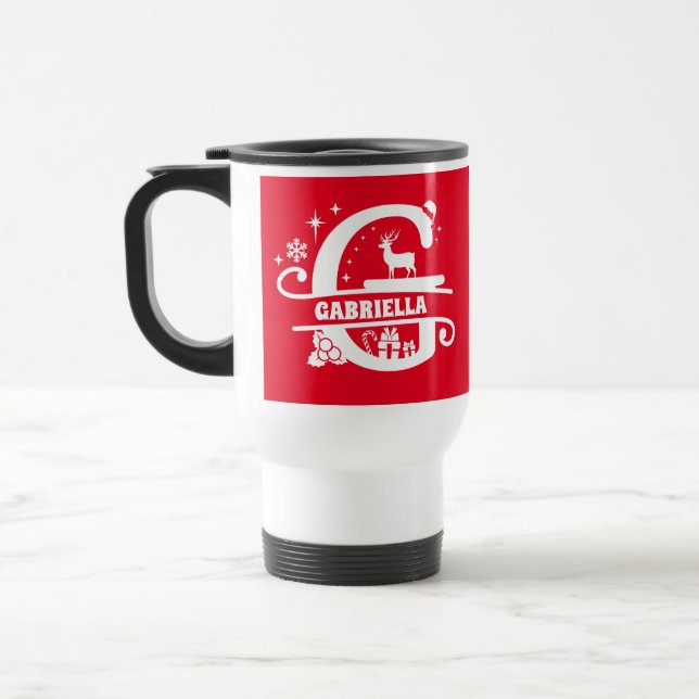 Taza De Viaje Letra G Navidades Monograma Nombre inicial rojo (Izquierda)
