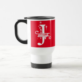 Taza De Viaje Letra J Navidades Monograma Nombre inicial rojo