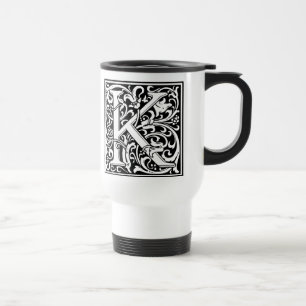 Taza De Viaje Letra K Monograma medieval Art Nouveau