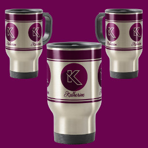 Taza De Viaje Letra monograma (K) de nombre elegante Personaliza