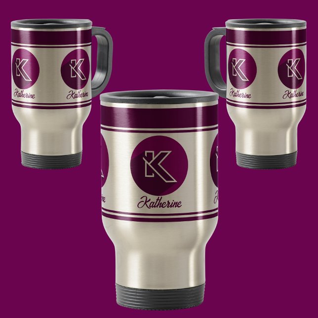 Taza De Viaje Letra monograma (K) de nombre elegante Personaliza (Subido por el creador)
