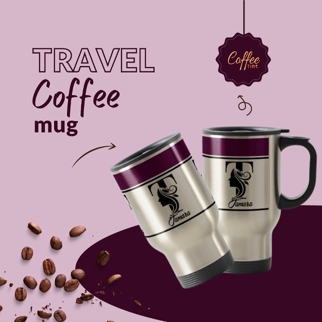 Taza De Viaje Letra monograma (T) de nombre elegante Personaliza (Subido por el creador)