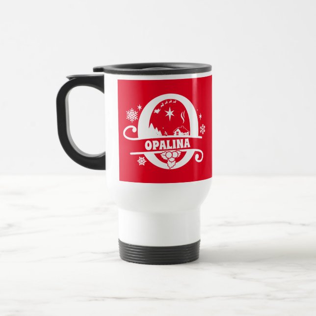 Taza De Viaje Letra O Navidades Monograma Nombre inicial rojo (Izquierda)