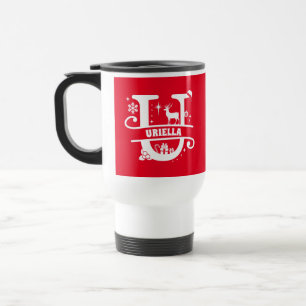Taza De Viaje Letra U Navidades Monograma Nombre inicial rojo