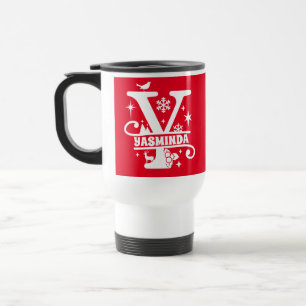 Taza De Viaje Letra Y Navidades Monograma Nombre inicial rojo