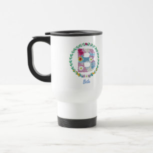Taza De Viaje Letras florales iniciales "B" con nombre personali