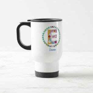 Taza De Viaje Letras florales iniciales "E" con nombre personali